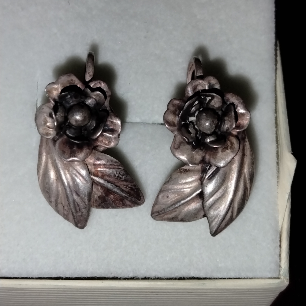Sterling Silver Rose Earrings Vintage